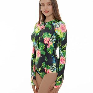 NWT Women Long Sleeve Black Pineapple Print Rashguard Yoli Puli XXXL